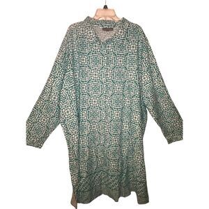 Jessica London Plus Size 28 Shirt Dress Teal Turquoise Blue Green White Linen